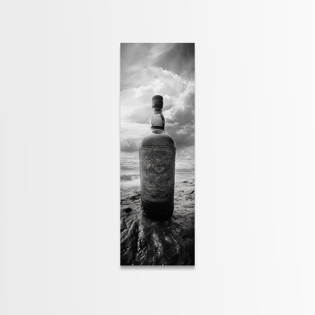 Weathered Bottle Beach, Abandoned Object Art, Coastal Still Life Print, Rustic Nautical Wall Decor, Studio or Bar Area, Canvas Print