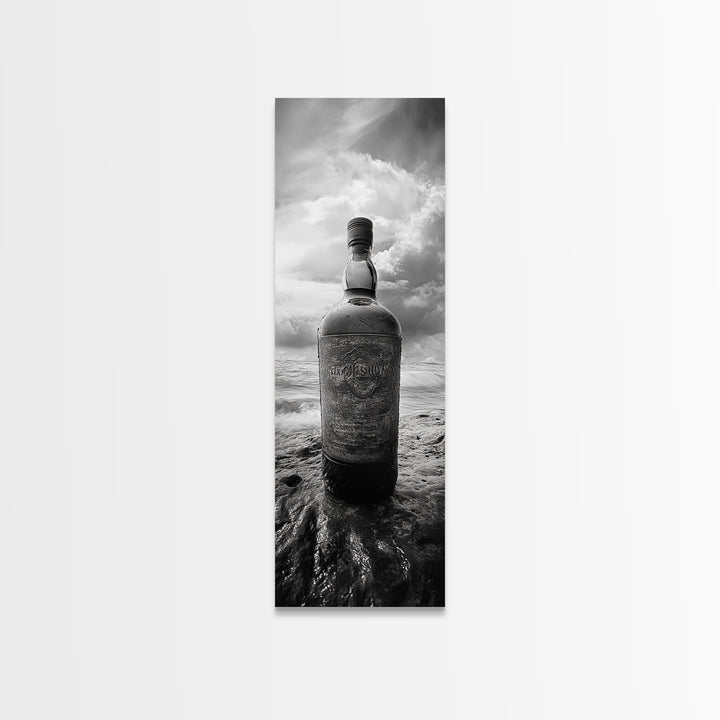 Weathered Bottle Beach, Abandoned Object Art, Coastal Still Life Print, Rustic Nautical Wall Decor, Studio or Bar Area, Canvas Print