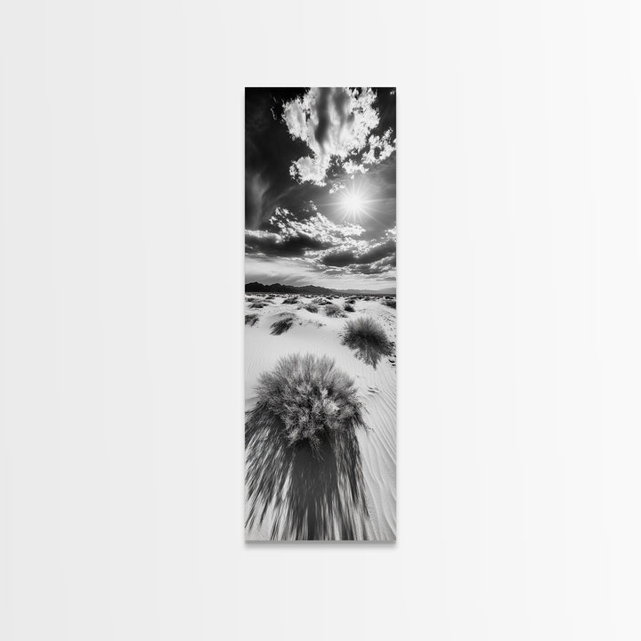 Desert Sun Shadows, Dune Landscape Art, Black White Wilderness, Framed Canvas Print, Boho Office Wall Art, Southwestern Minimal Style