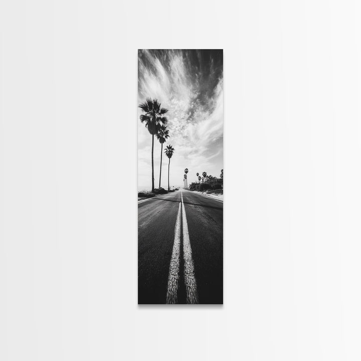 Coastal Highway, Palm Trees, Dramatic Sky, Framed Canvas Print, Modern Beach Photography, Office Decor, Urban Boho Art, Nature Lover Gift