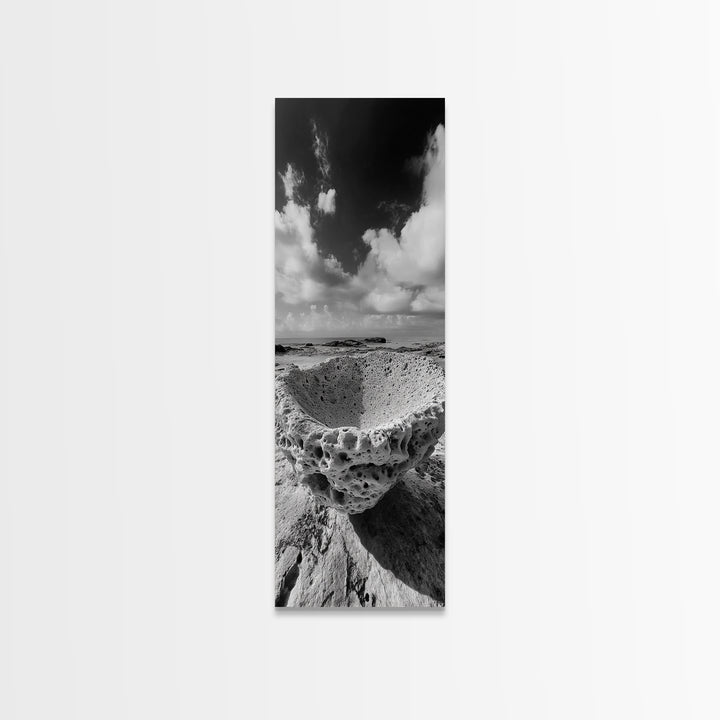 Sea Sponge, Coastal Rock, Ocean View, Canvas Print, Minimalist Nature Photography, Bathroom Wall Art, Black and White Ocean Decor