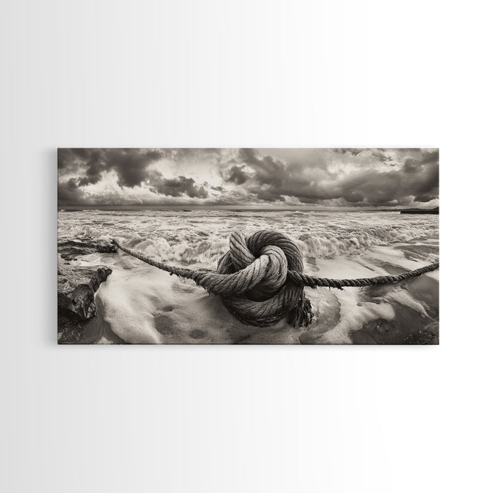 Ocean Knot, Stormy Sea, Nautical Rope, Seaside Wall Decor, Canvas Print, Rustic Coastal Wall Art, Bathroom Nautical Theme