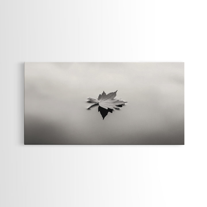 Autumn Leaf, Tranquil Water, Floating Serenity, Soft Tones Nature Art, Canvas Print, Fall Bedroom Wall Art, Minimalist Style
