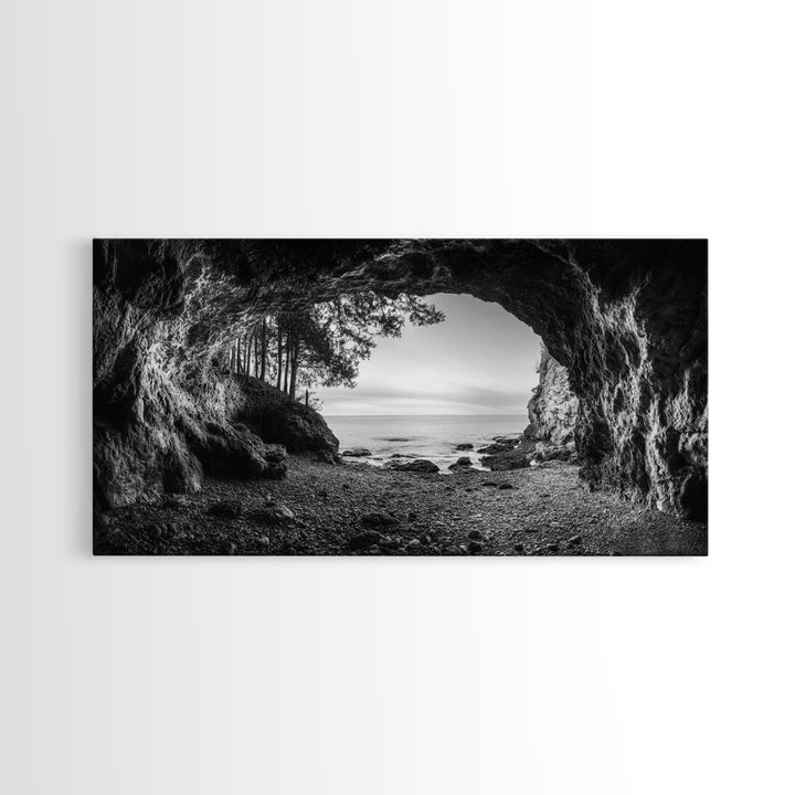 Ocean Cave Opening, Rugged Shoreline Exit, Dramatic Coastal Rock, Canvas Print, Entryway Wall Art, Moody Nautical Decor, Farmhouse Entryway