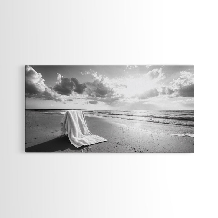 Beach Towel, Serene Shoreline, Peaceful Coastal Scene, Framed Canvas Print, Spa Bathroom Decor, Minimalist Beach Photography