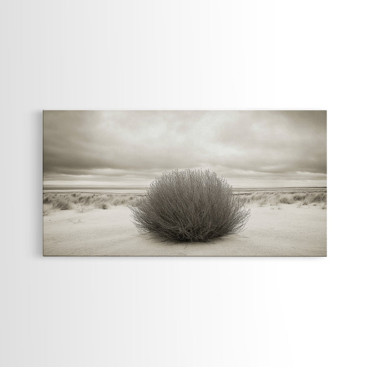 Desert Bush, Minimal Landscape, Dune Scene, Sand Calm, Framed Canvas Print, Boho Bedroom Art, Neutral Wall Decor, Minimalist Style