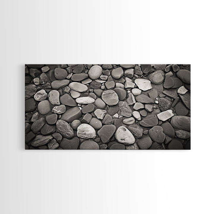 River Stones, Zen Rock Pattern, Natural Earth Tones, Minimal Decor, Framed Canvas Print, Modern Bathroom Spa Wall Art, Living Room Wall Art