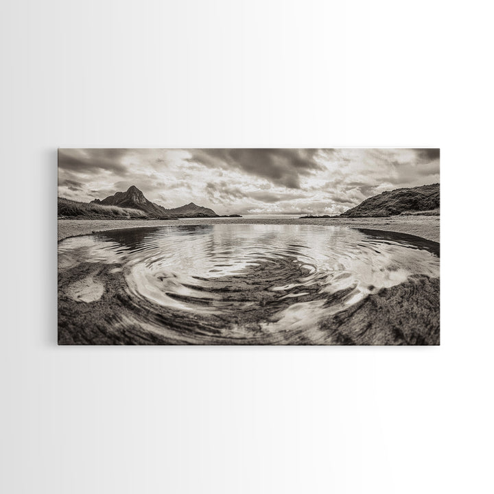 Rippled Water, Mountain View, Serene Beach, Nature Landscape, Canvas Print, minimalist art, spa decor, Scandinavian wall accent