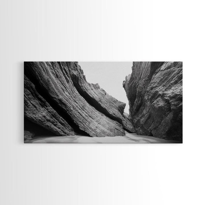 Canyon Rocks, Desert Wall, Natural Texture, Modern Rustic Decor, Framed Canvas Print, Bathroom Wall Art, Monochrome Earth Tones