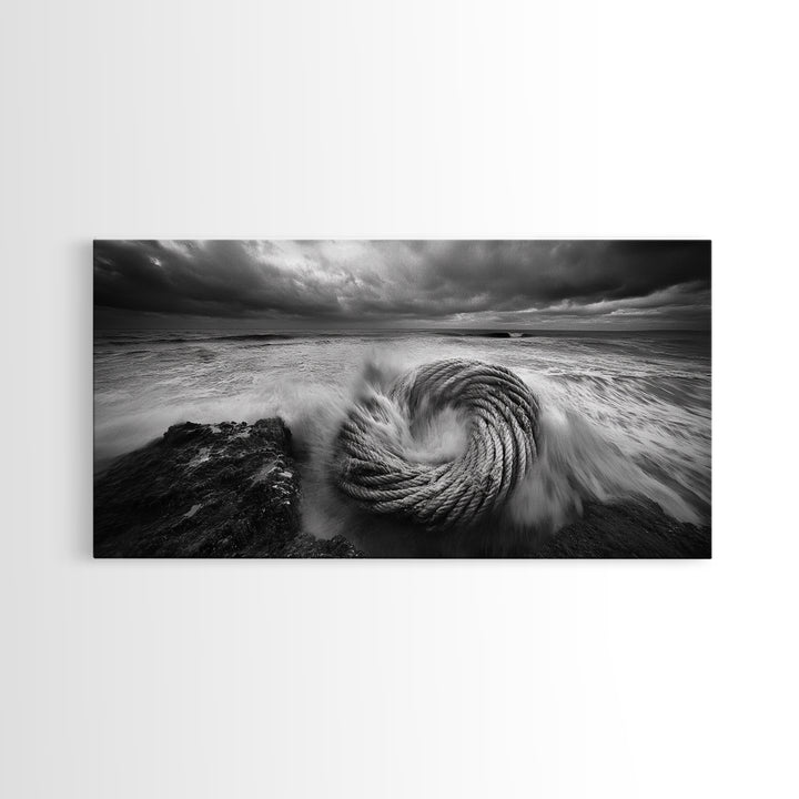 Ocean Rope Coil, Stormy Sea Art, Nautical Wall Decor, Coastal Photography, Canvas Print, Moody Ocean Art, Bathroom Wall Art, Nautical Home Decor