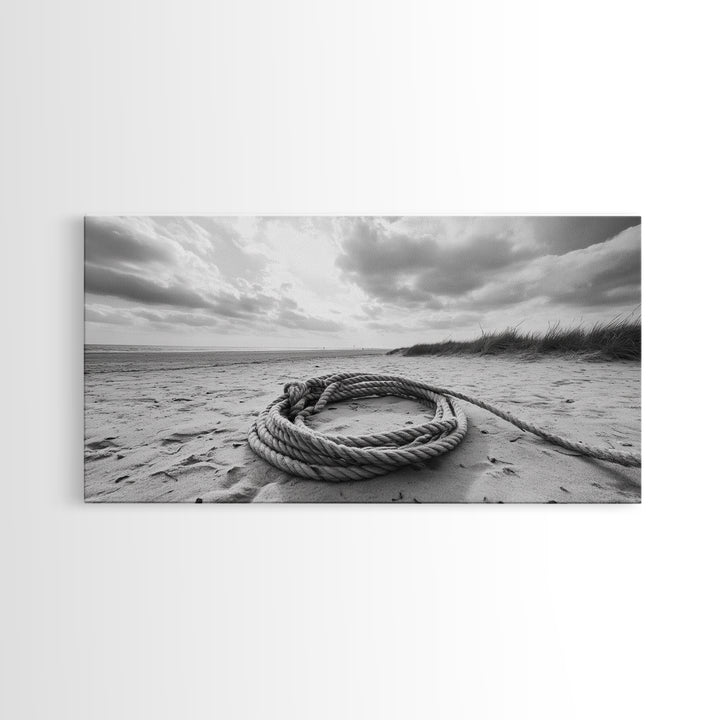 Beach Rope Still, Sand Dune Landscape, Seaside Art, Coastal Minimalist, Canvas Print, Neutral Wall Art, Living Room Coastal Decor, Nautical Style