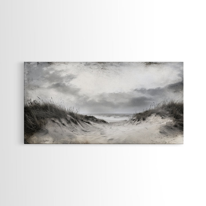 Coastal Dunes Path, Windy Beach Scene, Ocean Wall Art, Nature Landscape, Framed Canvas Print, Rustic Decor, Entryway Wall Art