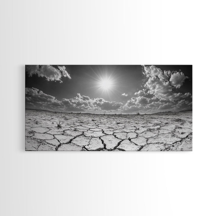 Cracked Earth Sun, Desert Landscape, Dramatic Sky, Canvas Print, Southwestern Decor, Fall Wall Art, Earth Tones Rustic Home Accent