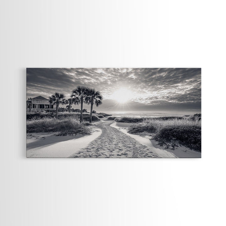 Beach Path Sunrise, Coastal Home, Nature Photography, Framed Canvas Print, Entryway Art, Coastal Grandmillennial Decor, Morning Light Scene