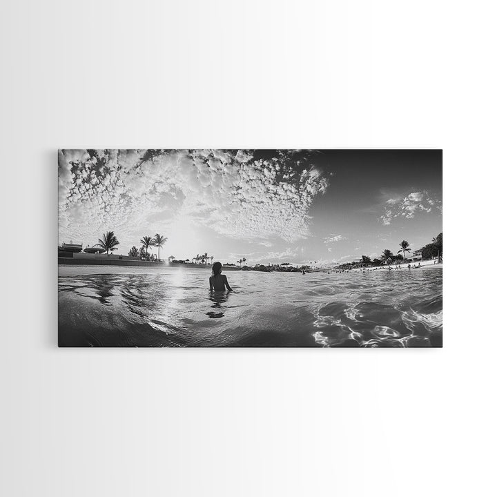 Beach Day, Ocean Kids, Sunny Horizon, Coastal Life, Framed Canvas Print, summer nursery wall art, cheerful beach print, family beach art