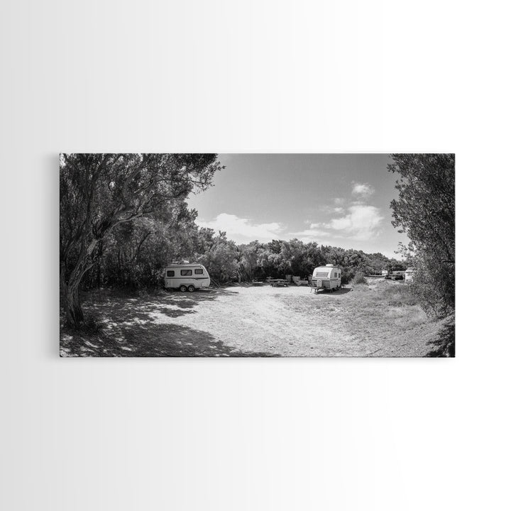 Camper Vans, Nature Escape, Forest Glamping, Sunny Grove, Canvas Print, Rustic Wall Art, Adventure Lover Gift, Living Room Decor