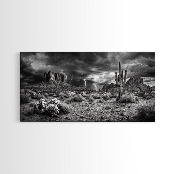 Desert Storm Scene, Lightning Landscape, Southwest Art, Dramatic Skies, Framed Canvas Print, Western Wall Art, Rustic Living Room Decor