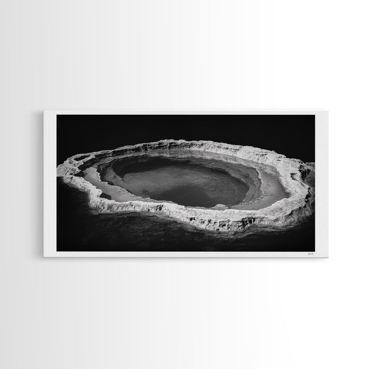 Natural Mineral Pool, Geothermal Abstract, Monochrome Texture, Framed Canvas Print, Minimalist Wall Art, Bathroom or Spa Decor