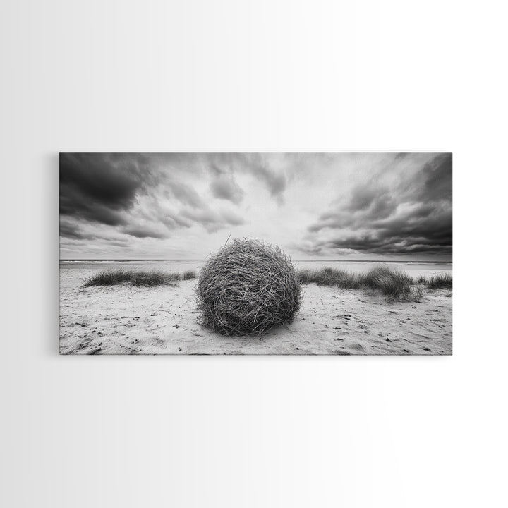 Desert Tumbleweed, Western Landscape, Stormy Sky, Framed Canvas Print, Rustic Farmhouse Wall Art, Fall Decor, Minimalist Western Art