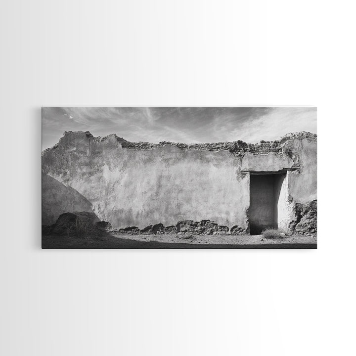 Adobe Wall, Desert Door, Rustic Texture, Framed Canvas Print, Southwest Wall Art, Neutral Earth Tones, Boho Western Living Room Decor