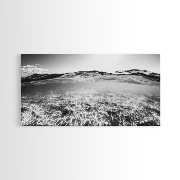 Ocean Surface, Sunlit Water, Sea Ripple, Underwater Light, Canvas Print, Modern Beach Art, Bathroom Wall Decor, Coastal Vibes