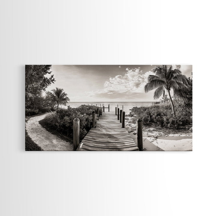 Beach Path, Coastal Dock, Tropical Palms, Canvas Print, Vacation Vibes, Boho Seaside Decor, Bathroom Wall Art, Nautical Island Landscape