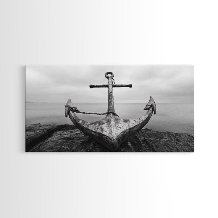 Nautical Anchor Art, Coastal Photography, Rustic Beach Decor, Framed Canvas Print, Bathroom or Lake House Wall Art, Minimal Style