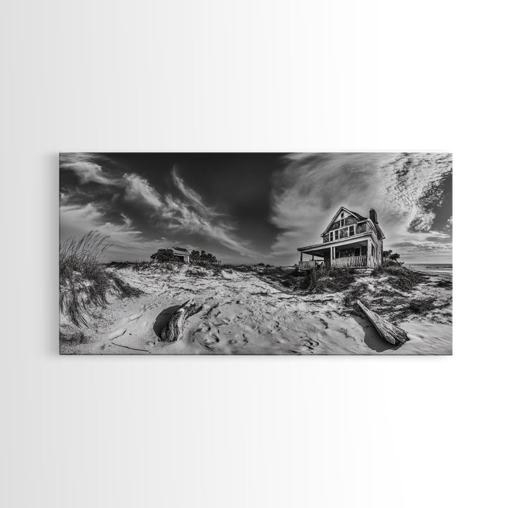 Abandoned House, Beach Shack, Coastal Ruins, Windy Sky, Canvas Print, Rustic Wall Art, Fall Home Decor, Dramatic Seaside Scene