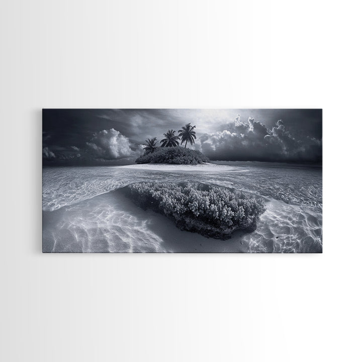 Coral Island, Tropical Ocean, Underwater Reef, Clear Sea, Framed Canvas Print, Beach House Art, Coastal Living Room Decor, Office Wall Decor