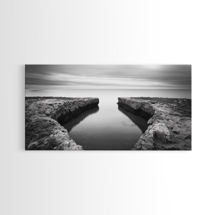 Rocky Inlet, Ocean View, Symmetry Nature, Coastal Zen, Canvas Print, Minimalist Bathroom Art, Tranquil Bedroom Wall Decor, Entryway Accent