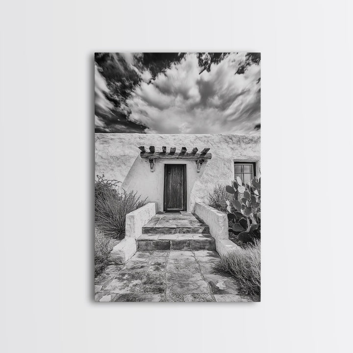 Desert Doorway, Rustic Adobe, Southwestern Style, Framed Canvas Print, Entryway Art, Neutral Wall Art, Minimalist Home Decor