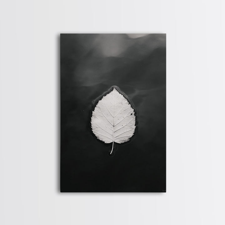 Floating Leaf, Still Water, Nature Simplicity, Autumn Calm, Canvas Print, Minimalist Wall Art, Bathroom Decor, Scandinavian Fall Style