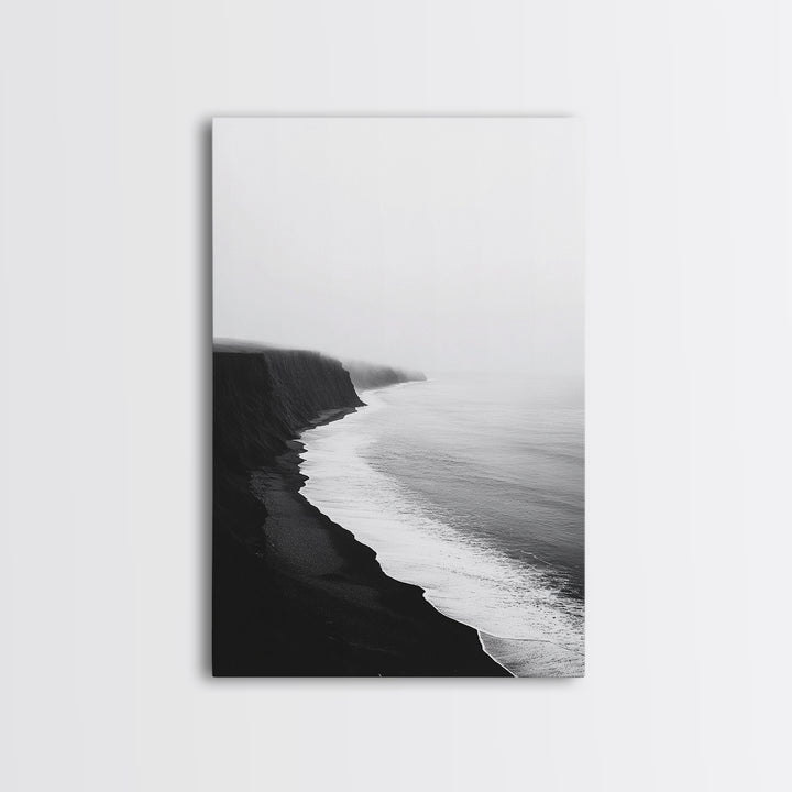 Cliff Coast, Mist Horizon, Monochrome Sea, Rugged Beauty, Canvas Print, Living Room Wall Art, Coastal Modern Style, Minimalist Ocean Scene