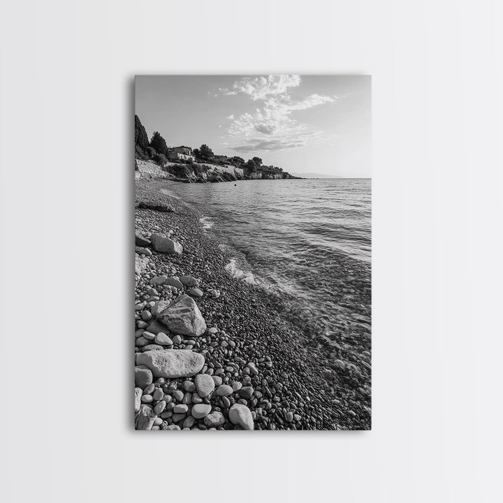 Pebble Beach, Tranquil Coastline, Coastal Stones, Sunrise Shore, Canvas Print, Bathroom Wall Art, Ocean Photography, Beach House Decor