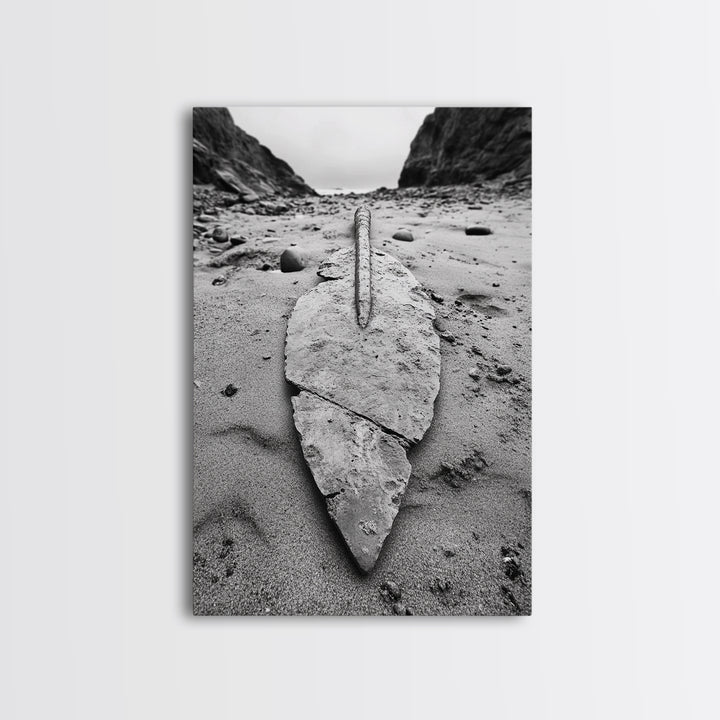 Fossil Rock Shore, Beach Minimalism, Sand Texture Art, Canvas Print, Coastal Wall Art, Natural History Decor, Abstract Earthy Art