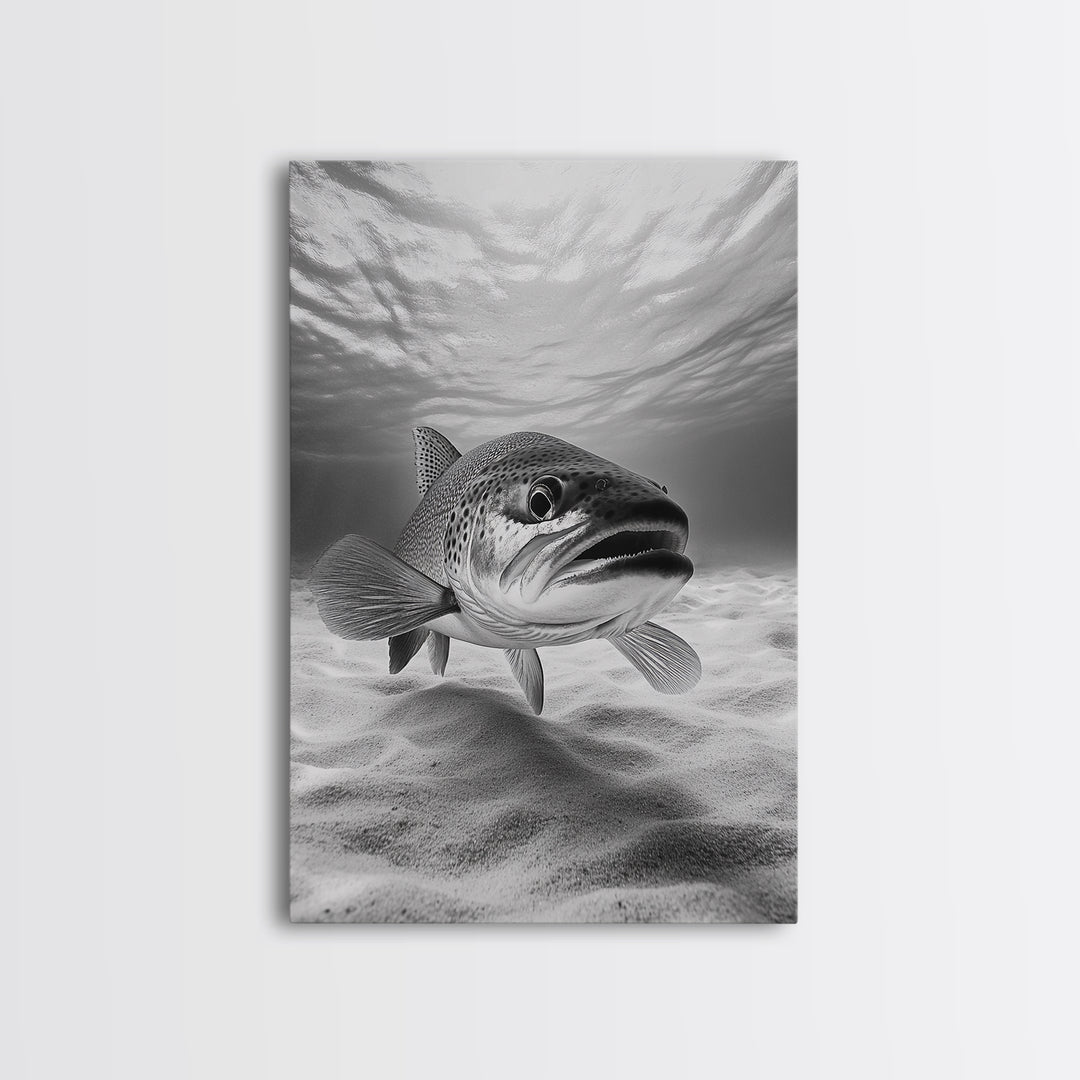 Underwater Trout Closeup, Realistic Fish, Nature Photography, Canvas Print, Man Cave Art, Fishing Lover Gift, Rustic Lake Decor