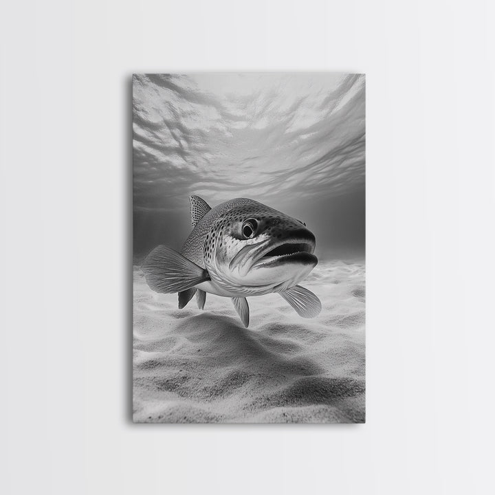 Underwater Trout Closeup, Realistic Fish, Nature Photography, Canvas Print, Man Cave Art, Fishing Lover Gift, Rustic Lake Decor