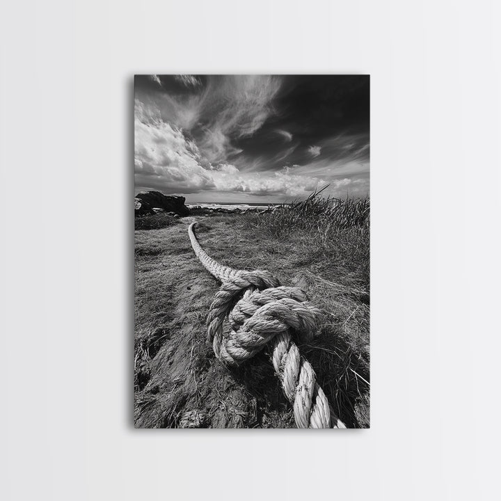 Nautical Rope Knot, Coastal Texture, Ocean Breeze, Framed Canvas Print, Beach House Wall Art, Rustic Nautical Decor, Minimalist Style