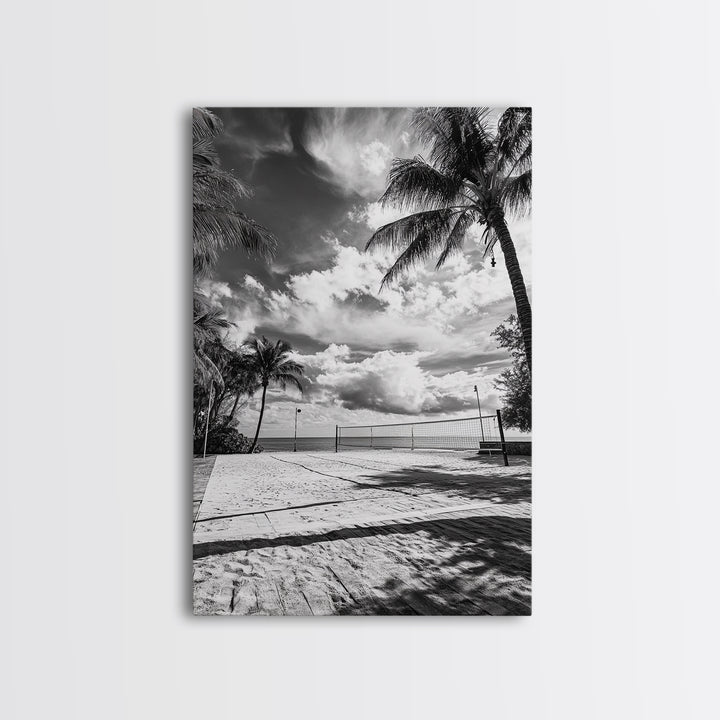 Beach Volleyball, Palm Trees, Island Sport, Canvas Print, Tropical Wall Art, Game Room Decor, Coastal Fitness Photography