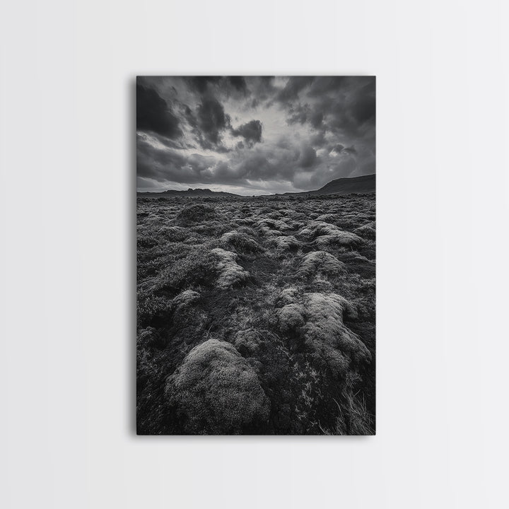 Moss Covered Lava, Iceland Landscape, Moody Nature Scene, Framed Canvas Print, Fall Rustic Decor, Earth Tone Wall Art