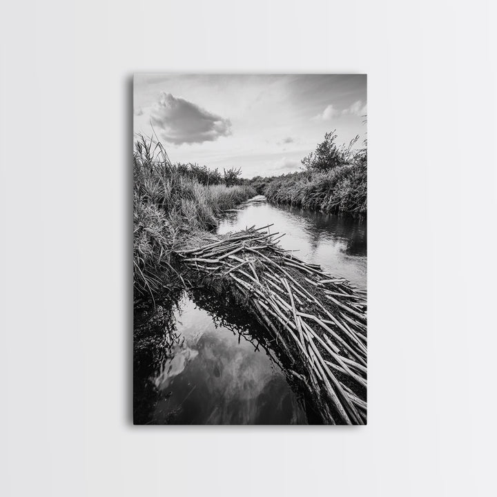 Nature Escape, Stream View, Rustic Landscape, Autumn Calm, Framed Canvas Print, Nature art, Rustic Wall Decor, Cabin Art, Office Artwork