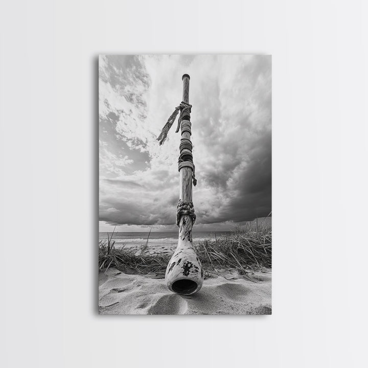 Coastal Totem, Beach Symbol, Stormy Horizon, Framed Canvas Print, nautical art, entryway decor, tribal coastal artwork, Modern Loft Decor