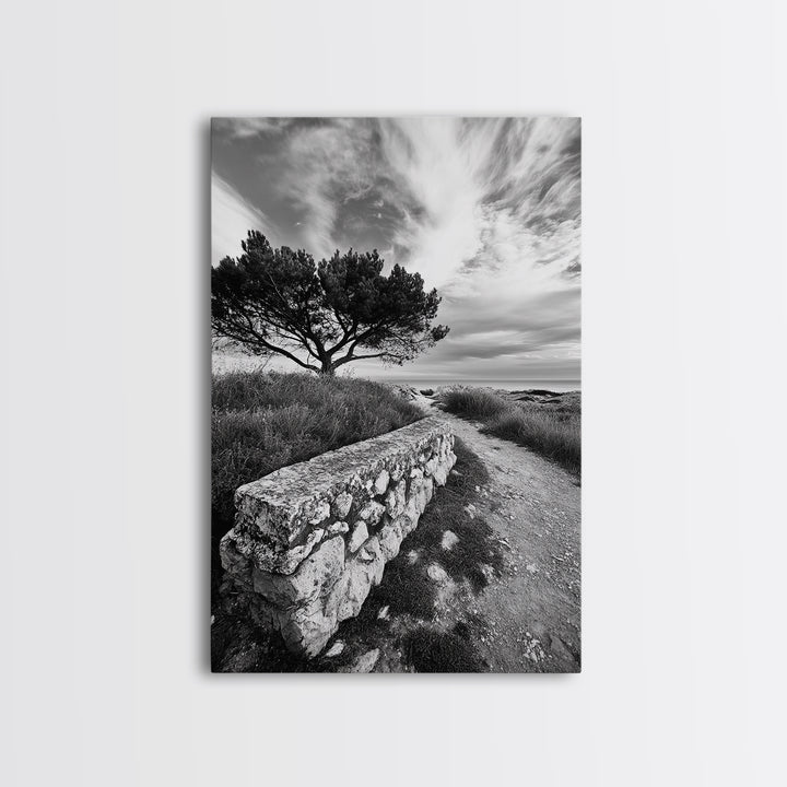 Coastal Path, Nature Trail, Windswept Tree, Framed Canvas Print, Rustic Landscape Art, Minimalist Decor, Bedroom Wall Art, Fall Vibes