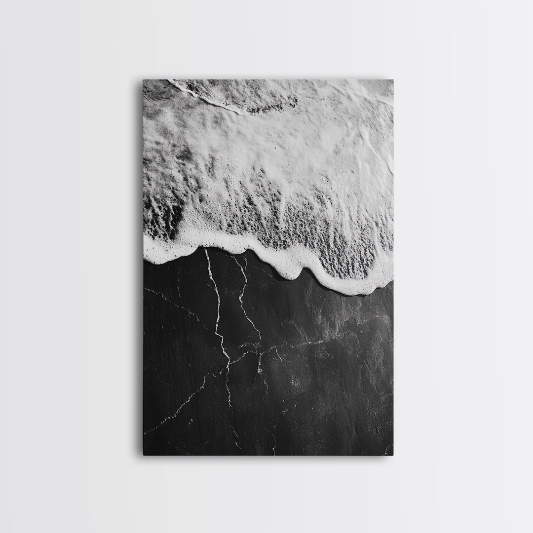 Wave Edge, Cracked Earth, Tide Meets Stone, Nature Contrast, Canvas Print, Abstract Ocean Art, Minimalist Wall Decor, Bathroom Artwork