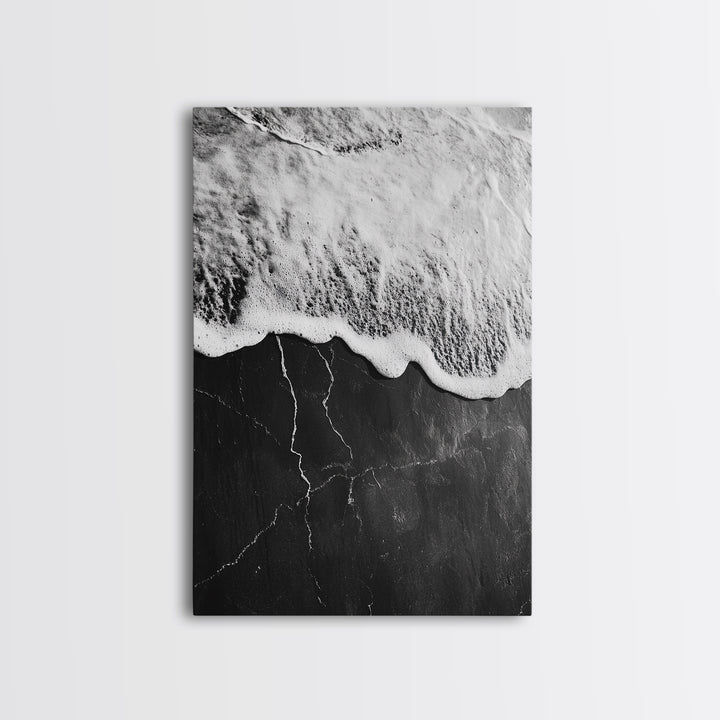 Wave Edge, Cracked Earth, Tide Meets Stone, Nature Contrast, Canvas Print, Abstract Ocean Art, Minimalist Wall Decor, Bathroom Artwork
