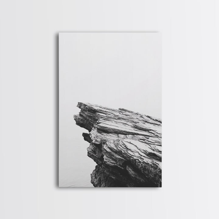 Weathered Cliffside, Coastal Rock, Modern Minimalism, Nature Decor, Framed Canvas Print, Neutral Tones, Office Wall Art, Beachy Aesthetic