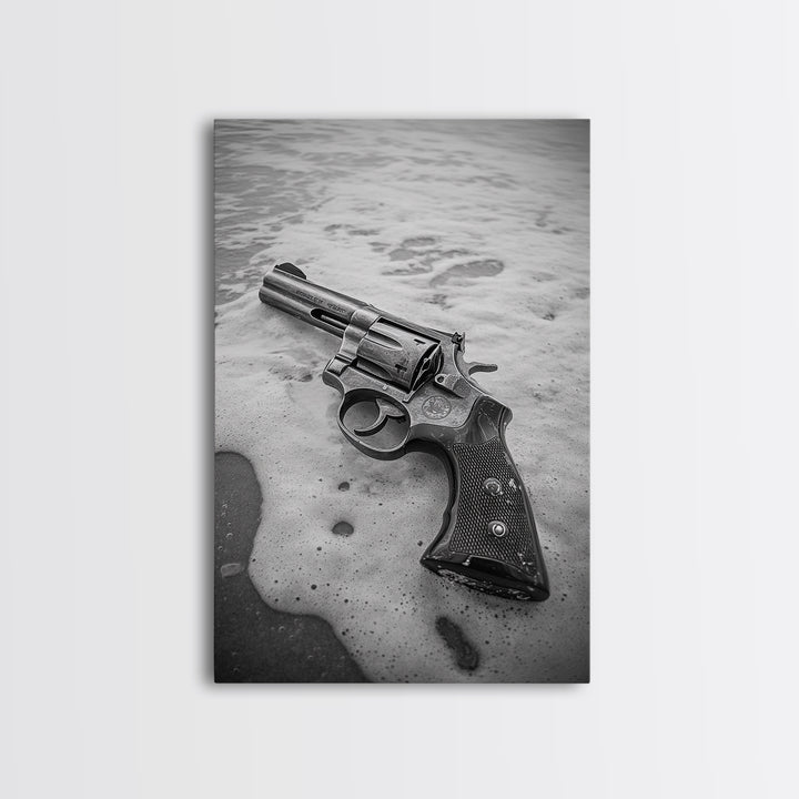 Revolver Beach, Washed Ashore, Western Style, Noir Photography, Framed Canvas Print, Industrial Wall Art, Man Cave Decor, Rustic Vibes