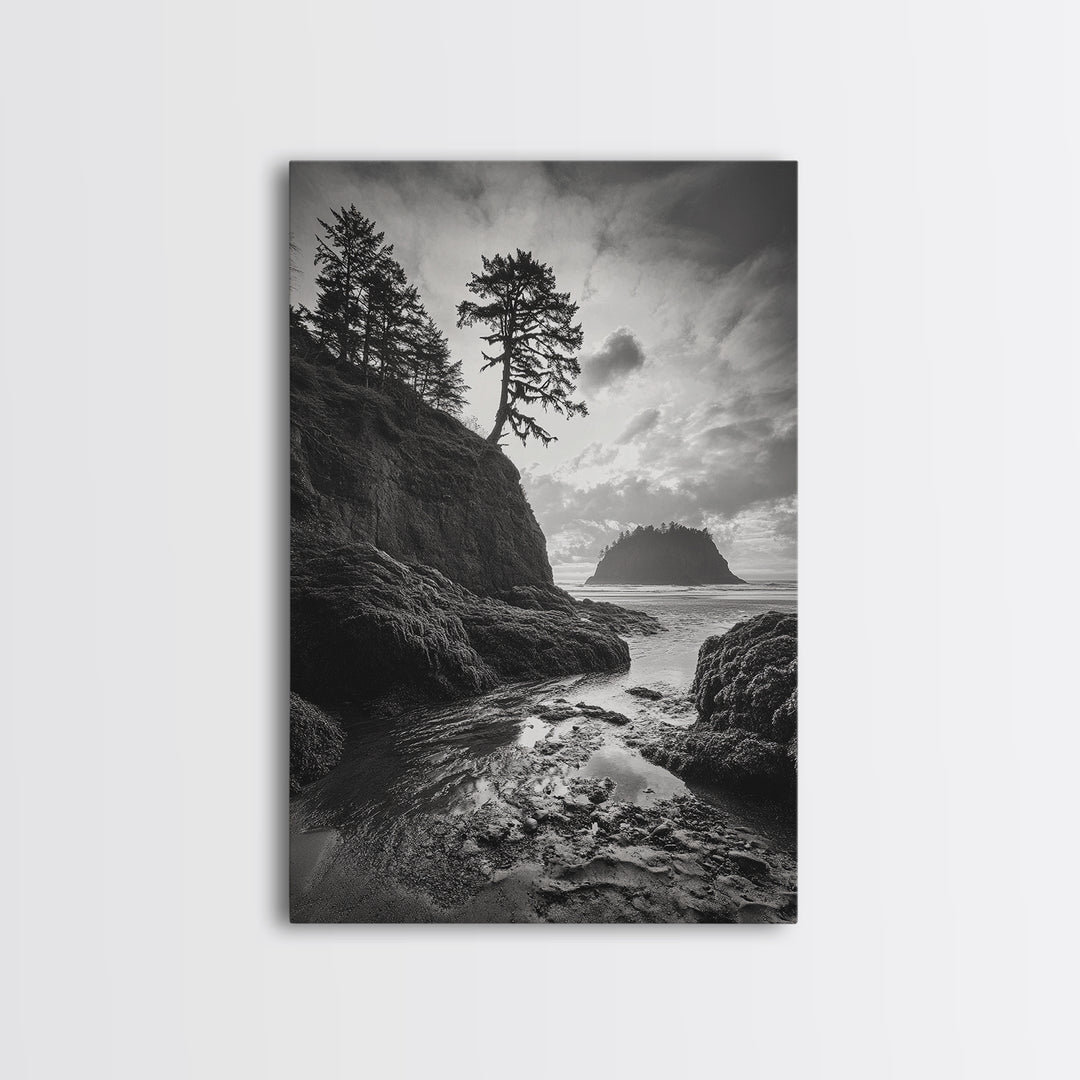 Seastack View, Dramatic Cliff, Ocean Rock Formations, Coastal Drama, Framed Canvas Print, Living Room Wall Art, Natural Scenic Decor