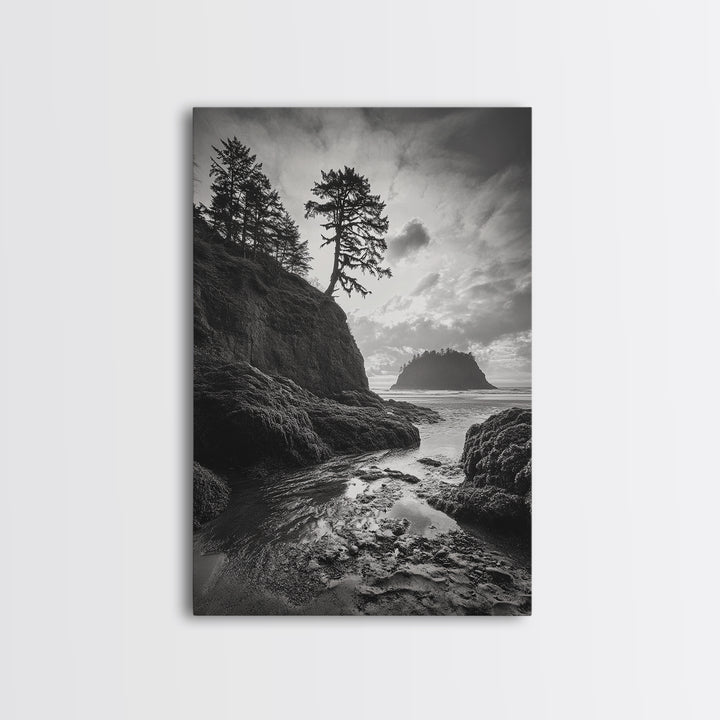 Seastack View, Dramatic Cliff, Ocean Rock Formations, Coastal Drama, Framed Canvas Print, Living Room Wall Art, Natural Scenic Decor