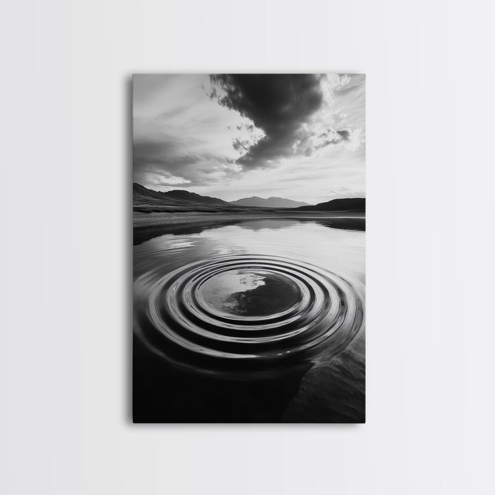 Ripple Effect, Calm Water, Meditative Landscape, Serene Mountains, Framed Canvas Print, Minimalist Wall Art, Bedroom or Spa Vibes